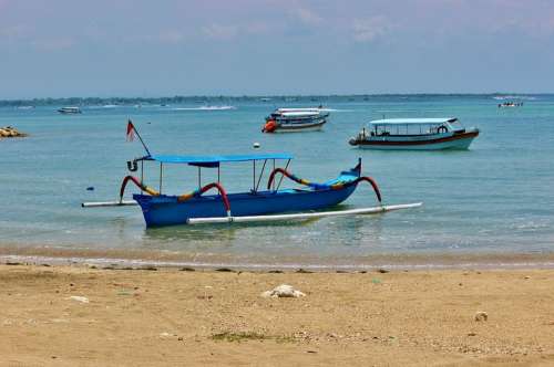 Bali Boat Indonesian Indonesia Beach Blue Sand