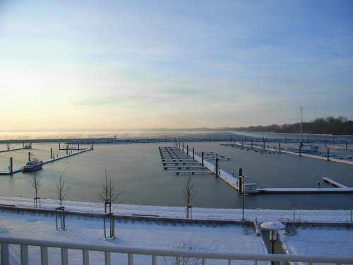 Baltic Sea Sunrise Winter Sky Skies Marina