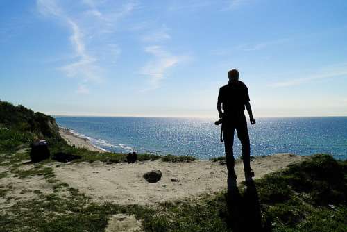 Baltic Sea Coast Backlighting Human Man