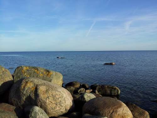 Baltic Sea Stone Beach Sea Blue Water Wave Relax