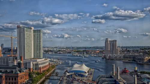 Baltimore Maryland Scenic Sky Clouds Harbor Ships