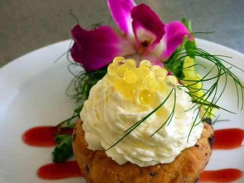 Bamba Goat Cheese Muffin Orchid Salad Orange Caviar