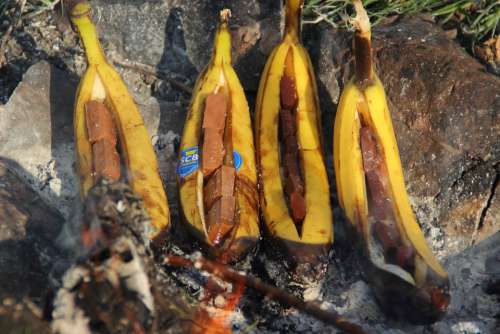 Banana Bananas Chocolate Campfire Fire Grill