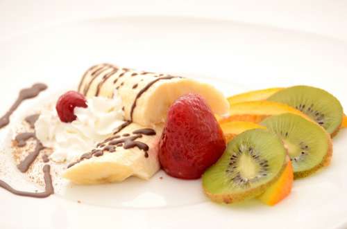 Bananas Strawberries Kiwi Orange Dessert Ice Cream