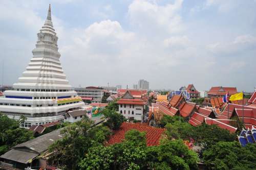 Bangkok Pagoda Buddhism Thailand City Roofs