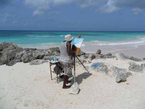 Barbados Caribbean Sea Beach Painter Painting