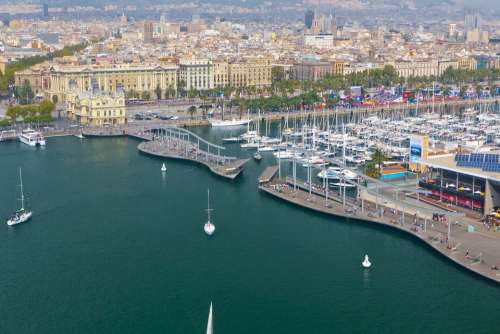 Barcelona Spain City Sea Port Sailboats Sailboat