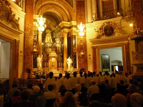 Basilica Inside Gold Mass Valencia Church Old