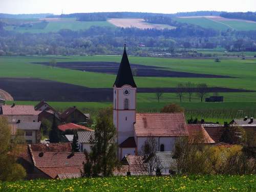 Bavaria Germany Church Village Buildings Landscape