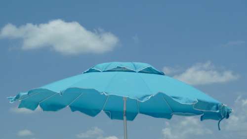 Beach Umbrella Sky Blue Sunny Blue Sky Clouds