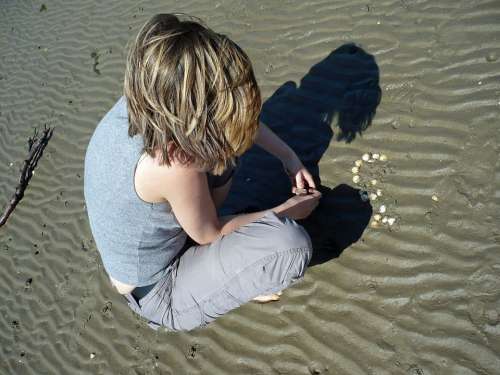 Beach Watts Wadden Sea North Sea Woman Shadow