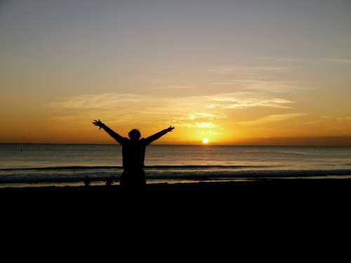 Beach Sunset Man Person Happy