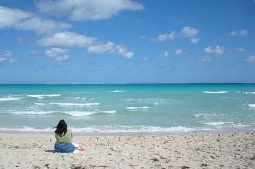 Beach Women Thinking Sea Sky Miami Clouds Costa