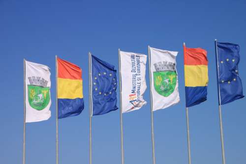 Beach Colored Country Flags Neptune Romania Sunny