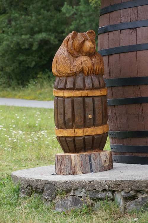 Bear Wood Carving Barrel