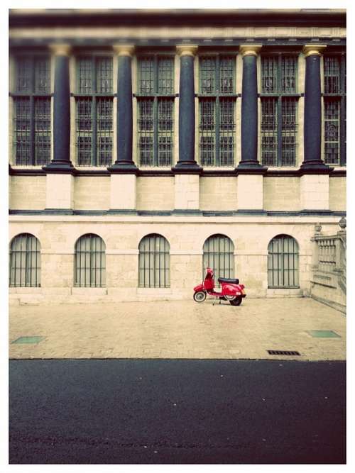 Belgium Building Roller Moped Red Vespa Window
