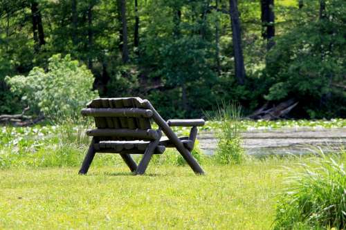 Bench Wooden Bench Lakeside Seat Relax Peaceful