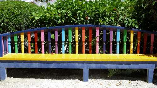 Bench Colourful Multicolour Outdoors Whimsy Bright