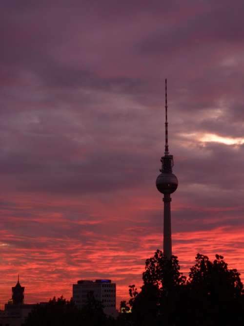 Berlin Tv Tower Sunset City Germany