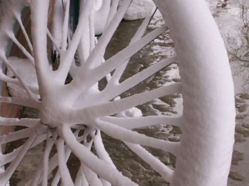 Bicycle Tire Spokes Snow Covered