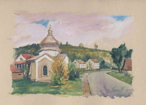 Bieszczady Chapel Picture Watercolor Henry Cudziło