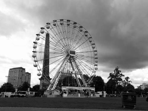 Big Wheel Fairground Black And White Monochrome