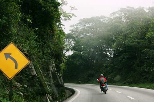 Bike Motorcycle Curve Road Fog Adventure Trip
