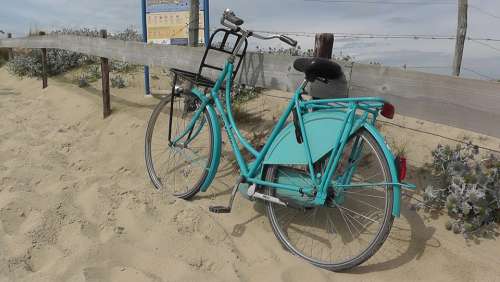 Bike Turquoise Wheel Dunes Sand North Sea Sea