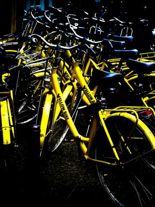 Bikes Yellow Amsterdam Street Bicycle Netherlands