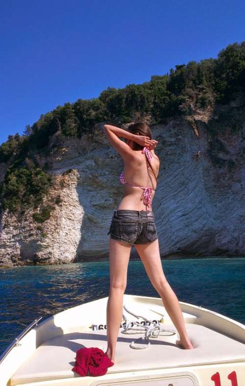 Bikini Girl Boat Beach Woman Attractive Ocean
