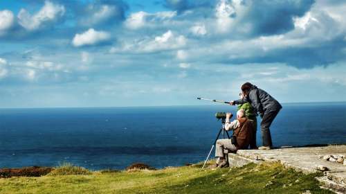 Binoculars Search View Sky People Clouds Water