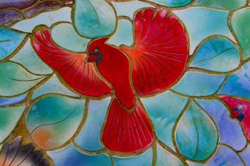 Bird Red Mosaic Decoration Design Pattern Blue