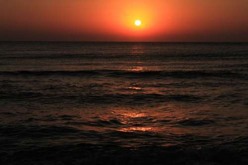 Black Dark Landscape Morning Orange Red Sea Sun