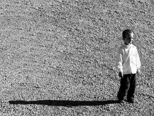 Black And White Kid Child Boy Portrait Gravel