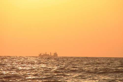 Black Sea Boats Golden Landscape Over Sea Ships
