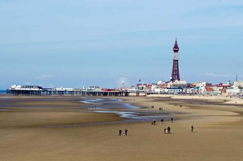 Blackpool Tower Attraction Sea Beach Landscape