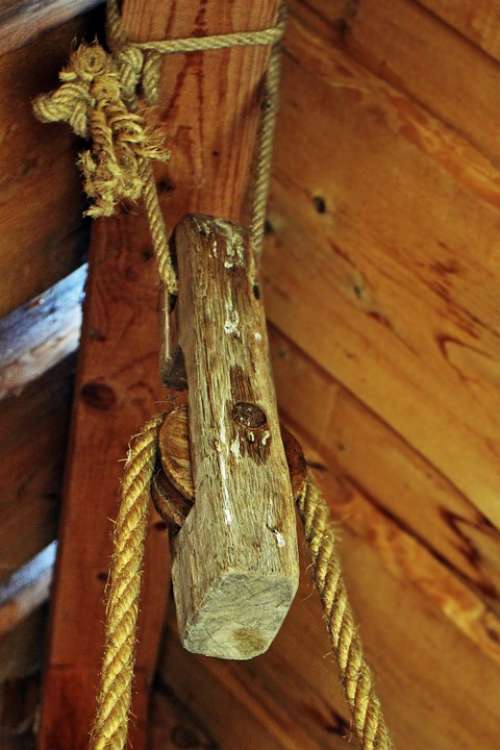 Block And Tackle Rope Role Wood Technology Old