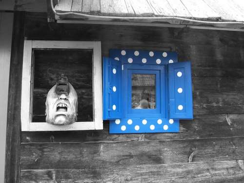 Blue Window Home Building Style Art Urban Wall