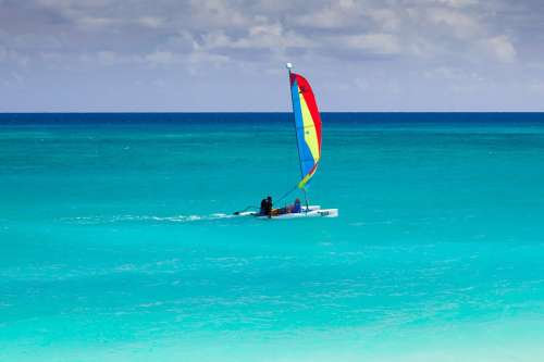 Blue Boat Caribbean Catamaran Colorful Freedom
