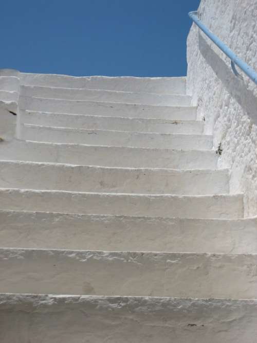 Blue Island Crete Greece Stairs Rise Sky Blue