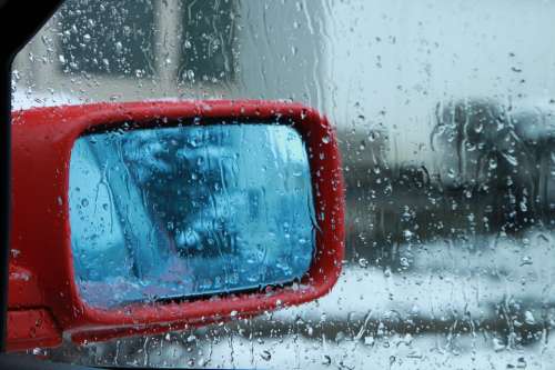 Blurred Car Dripping Droplets Foggy Glass Rain