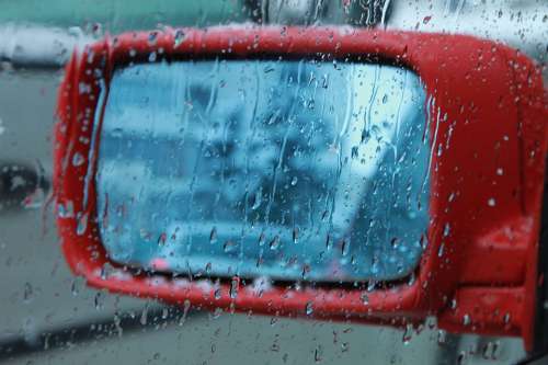 Blurred Car Dripping Droplets Foggy Glass Rain