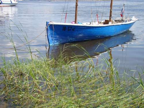 Boat Beach Grass River Summer Sun Volga Samara