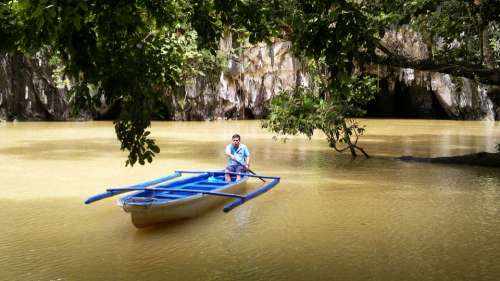 Boat Man Cave Lagoon Fisherman Burma Myanmar