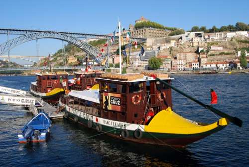Boat Oporto Portugal River Duero Iron Bridge