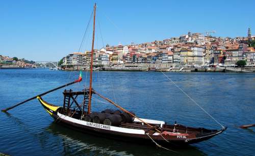 Boat Ancient Oporto Portugal River Wine Transport