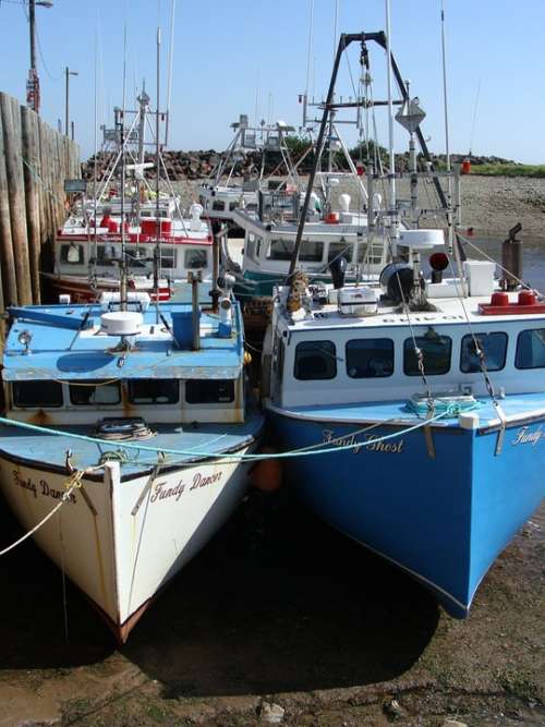 Boats Bay Of Fundy Tide Out Summer Strong Shadows