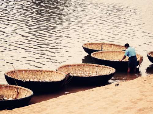 Boats India Rural Simple Baskets Woven River