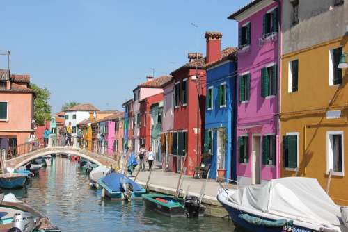 Boats Water Channel Houses Colorful Burano