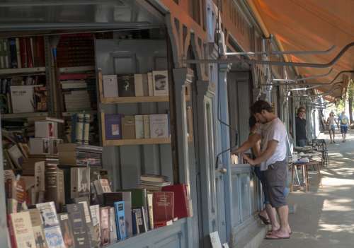 Books Sale Kiosk Old Man City Person Character